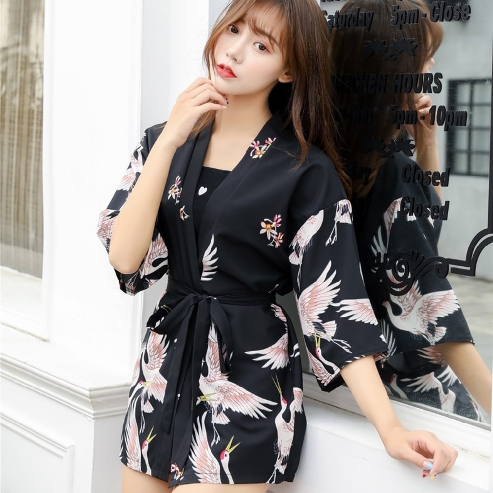 Unisex crane kimono Robe - Picture 5 of 15